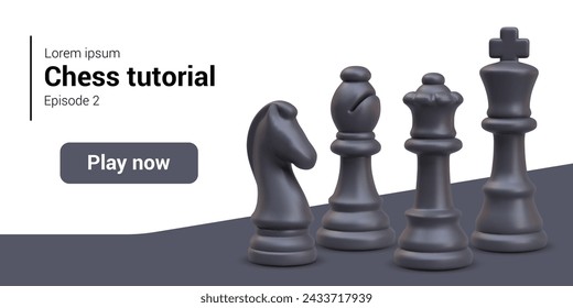 Poster layout for online chess training. Realistic illustration, place for text, description, button