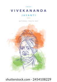 Plantilla de diseño de póster de Happy Swami Vivekananda Jayanti. Una celebración de la tipografía del Día de la Juventud de la India con mnemotécnica gráfica.