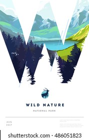 Poster layout template with nature landscape background. Vector Illustration