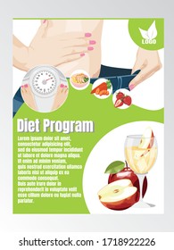 poster leaflet brochure diet program template design. abstract flat vector modern multipurpose style. annual report book cover layout.