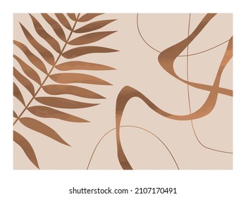 Cartel con hojas y formas orgánicas abstractas y líneas para la decoración de paredes, cubierta, plantilla horizontal de 10 vectores EPS