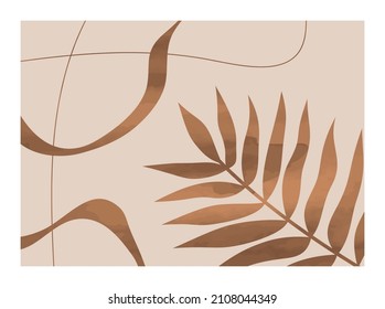 Poster with leafs and abstract organic shapes and lines for wall decoration, cover, EPS 10 vector horizontal template