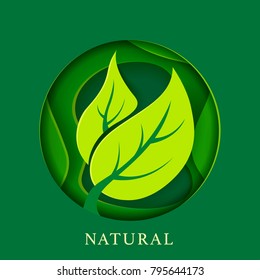 Poster with leafs in paper style. Environment and ecology design. Natural illustration for you design.