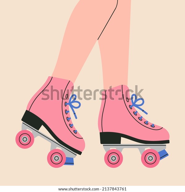 Poster with legs of a girl in roller\
skates. Sport and disco. Retro fashion style from 80s. Cute vector\
illustration in trendy colors. Hand drawn style.\
