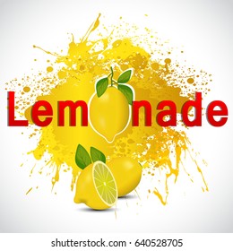 Poster with lemonade elements glass, lemon, jug, mint fresh lettering fresh lemonade drawing on dirty paper background