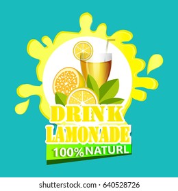 Poster with lemonade elements glass, lemon, jug, mint fresh lettering fresh lemonade drawing on dirty paper background