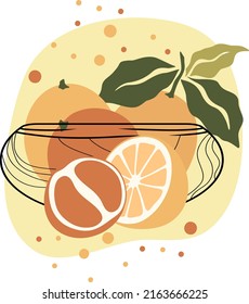 Afiche con limones. Cítricos. Conjunto de limones y naranjas. Ilustración plana. Grabado de vectores.