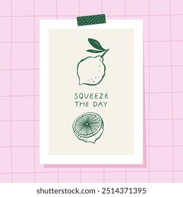 Poster com limões e mão escrito frase 