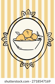 Cartaz com limões e folhas. Composição multicolorida com frutas cítricas Arte mediterrânea. Cartaz para decorar presentes, menus e mercadoria Banner de ilustração vetorial para decoração de interiores