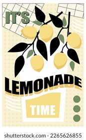 Poster with lemons and lemonade. Illustration for a cafe