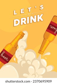 Poster of lets drink Beer bottles Vector illustration