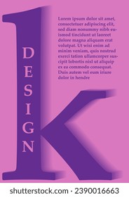 Poster with letter concept. Violet K at purple background. Abstract creativity and art. Typography and calligraphy. Flyer and leaflet template. English alphabet. Cartoon flat vector illustration