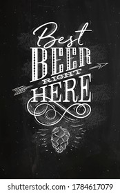 Poster lettering best beer right here drawing with chalk on chalkboard background