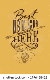 Poster lettering best beer right here drawing on mustard background