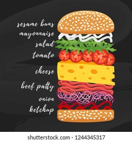 Poster lettering Burger. Hand drawn typography poster. Inspirational typography. Create your own burger!