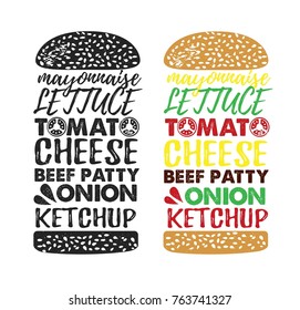 Poster lettering Burger. Hand drawn typography poster. Inspirational typography. Create your own burger!