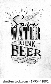 Carteles de carteles no se preocupen por la cerveza, dibujo feliz sobre fondo de papel sucio
