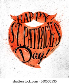 Poster lettering happy St Patricks day drawing in vintage style on dirty paper background