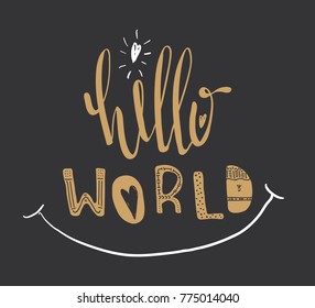Poster with lettering hello world .