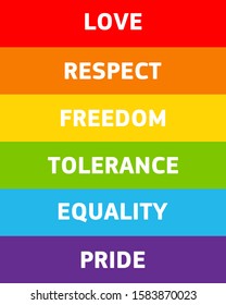 poster lettering on a rainbow pride flag. Vector LGBT rights concept. Modern poster, cards design