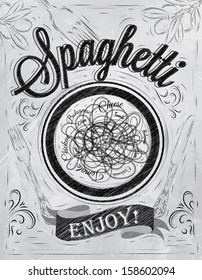 Poster lettering spaghetti enjoy in retro style stylized drawing with coal