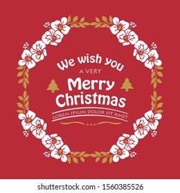 Poster lettering of very merry christmas, with seamless leaf flower frame texture. Vector