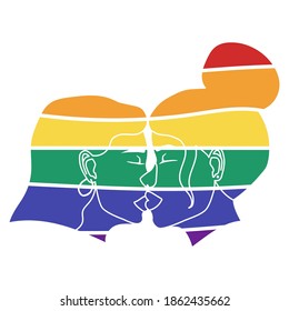 Poster of lgbt symbols as people and rainbow flag, vector illustration.