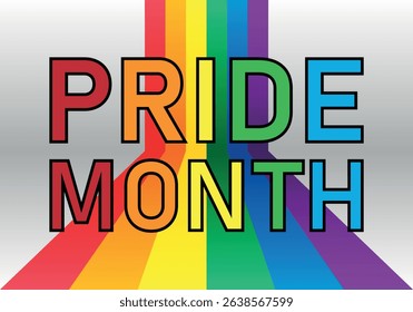 Poster with an LGBTQ+ pride flag on a ribbon for Pride Month on a gray background