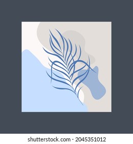 Poster with line leaf on abstract background. One-line drawing style. Vector illustration for design clothes, card, notepad, poster.