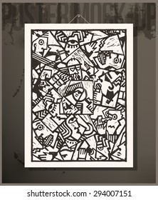 Poster- linocut abstract characters 