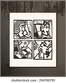 Cartel - Caracteres de resumen de Linocut 