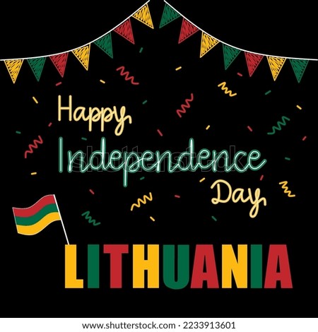 Poster of Lithuania National Day or Lithuania Independence Day Commemoration with retro neon style. Lithuania flag. March 11th. Vector banner illustration.