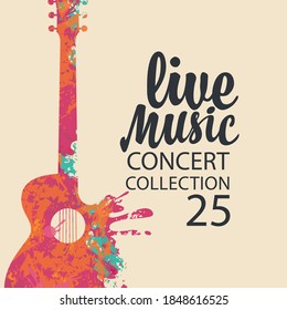 Poster for a live music concert with a bright abstract guitar and lettering on a light background in retro style. Suitable for vector banner, flyer, invitation, advertisement, cover, ticket