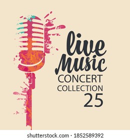 Poster for a live music concert with a bright abstract microphone and lettering on a light background in retro style. Suitable for vector banner, flyer, invitation, advertisement, cover, ticket