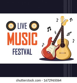 Poster for live rock and acoustic music. Electric guitar and acoustic guitar.Vector illustration. 