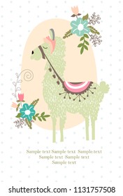 Poster with llama . Editable vector illustration