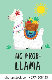 poster with llama and fruit basket
