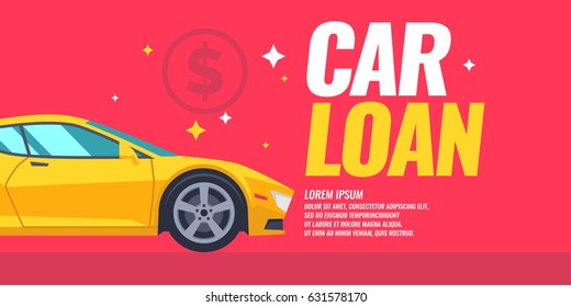 Poster loan car. Vector illustration in cartoon style for commercial and business