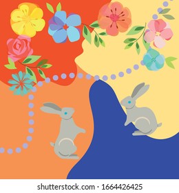 Poster, logo, cover, sticker Spring love flowers kisses rabbits

