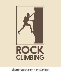 poster logo silhouette man climbing on a rock mountain