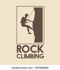 poster logo silhouette man mountain descent with harness rock climbing