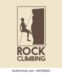 poster logo silhouette man mountain descent rock climbing