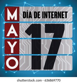 Poster with loose-leaf calendar like computer circuit placards with reminder date for Internet Day (written in Spanish).