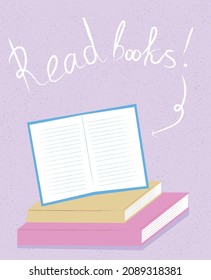 Poster I love books in a cute style with pastel colors. Drawing for a library at a school for children
