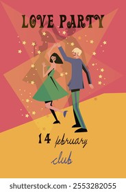 poster love dancing couple, text love party, 14 februaru, club dance, poster, flaer