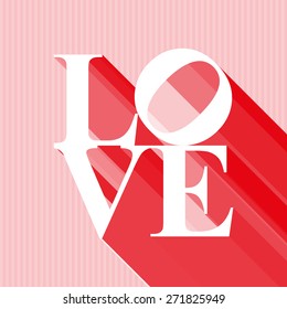 Poster Love, long shadow effect, every letter has its own shadow