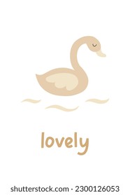 Poster with lovely swan. Vector illustration for kids design.