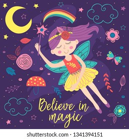 poster with magic night fairy - vector illustration, eps