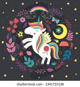 poster with magic night unicorn