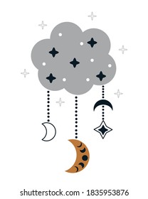 poster with magical cloud and moon - vector illustration, eps